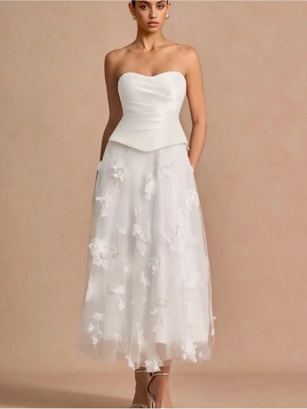 Azazie Jovette Strapless White Floral Appliqué Maxi Dress 12